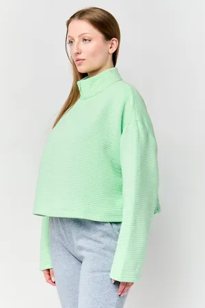 NWOT Nike Sportswear Tech Fleece cropped 1/4-zip pullover sweatshirt light green. Size Small thumbnail 2