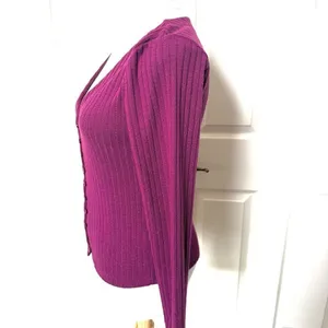 Anthropologie Maeve plum metallic cardigan thumbnail 6