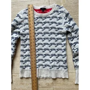 J.Crew Wave Pattern‎ Knit Sweater White & Navy Casual Crewneck Size S thumbnail 4