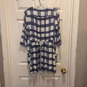 Maeve Devry Blue White Plaid Dress‎ Pockets Tie Waist 3/4 Sleeve XS Spring Party thumbnail 7