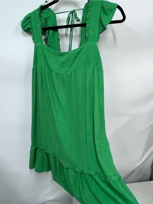 Linen blend Green Ruffled Sun mini Dress size L thumbnail 1