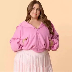 NWT! Blogilates Women's Marshmallow Full Zip Hooded Sweatshirt - Pink XL NEW! thumbnail 4
