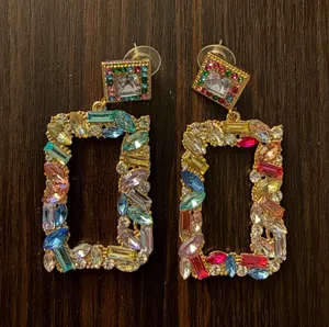 Multicolor Rhinestone Statement Dangle Earrings Gold thumbnail 1