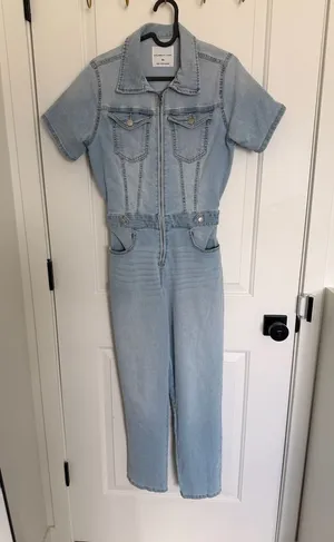 Celebrity Pink Zip-Front Short Sleeve Denim Jumpsuit thumbnail 1