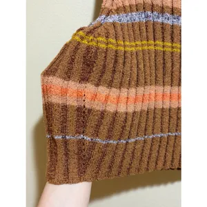 Free People L Edith Striped Turtleneck Sweater Brown Crop Tank Sleeveless Ribbed thumbnail 7