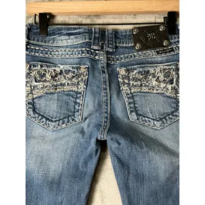 Miss Me Jeans Skinny Embellished Distressed Medium Wash Denim Buckle Y2K Size 27 thumbnail 3