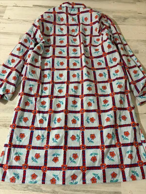 Livro Floral Grid Cotton Tunic Dress in Blue and Orange and Red thumbnail 5