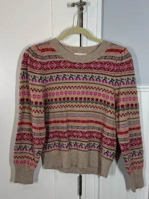 J. Crew Puff-sleeve Cherry Fair Isle Crewneck‎ Sweater Size Small girly dainty thumbnail 2