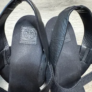 Tory Burch Black Canvas Espadrille Wedge Sandals Jute‎ Platform Heels Size 10.5 thumbnail 4