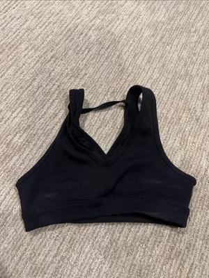 ALO Yoga Black Ribbed V-Neck Sports Bralette thumbnail 2