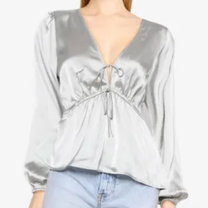 Abercrombie & Fitch Satin Tie-Up Blouse Size Small Green Blouse Top thumbnail 1