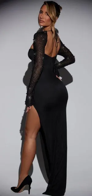 Oh Polly | San Marino Beaded Embellished Side Split Maxi Dress In Black Size 6 thumbnail 2