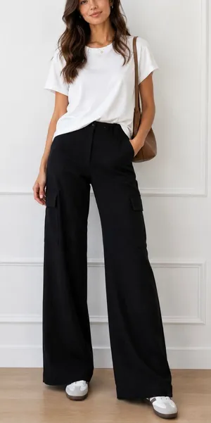 House of Harlow black linen cargo pants thumbnail 1