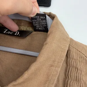 Victorian Prairie‎ 100% Linen Blouse M Brown Pleated Pintuck Button Romantic thumbnail 6
