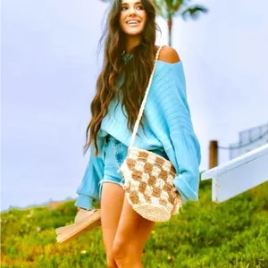 Lu & Elle Sundrift Tassel Bucket Bag Woven Tassel Checkered Crossbody Boho NWT thumbnail 12