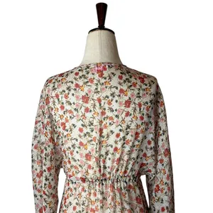 Pink Lily Floral Maxi Duster Women Small Ivory Tassel Boho Resort Cover Up Sheer thumbnail 6
