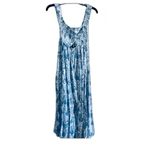 Boho Me crop wide leg JUMPSUIT XS smocked paisley floral shabby chic BLUE WHITE thumbnail 3
