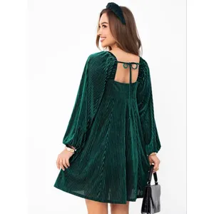 NEW Velvet Backless Square Neck Long Sleeve Loose Mini Dress XL thumbnail 2