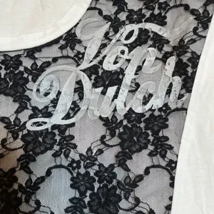 Von Dutch Originals Black Lace Front Graphic Tee Sheer Floral Panel Women's Sz S thumbnail 2