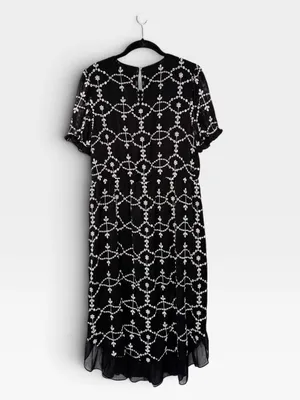 CeCe Black And White Embroidered Ruffle Half Sleeve Dress SZ 12 thumbnail 2