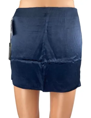NEW Aritzia Babaton Women's Blue Silky Satin Side Zip Mini Slip Pencil Skirt 0 thumbnail 1