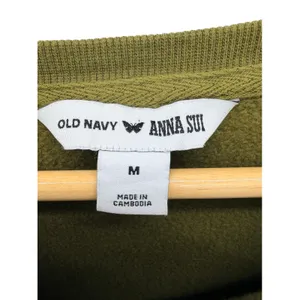 Old Navy Anna Sui Sweatshirt Womens M Green Crop Embroidered Logo Pullover Boho thumbnail 2