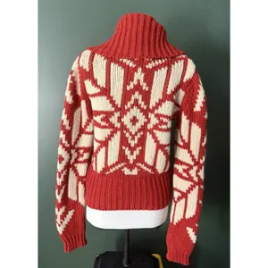 American Eagle Y2K Cardigan Womens Size M Red Snowflake Fair Isle Chunky Knit thumbnail 7