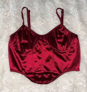 NWOT Red Curved Hem Satin Cami Crop Top thumbnail 1