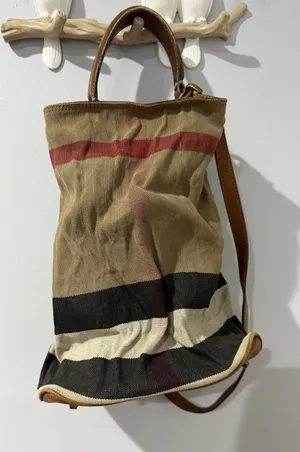 BURBERRY Canvas Mega Check Medium Ashby Hobo Saddle Q‎ thumbnail 1