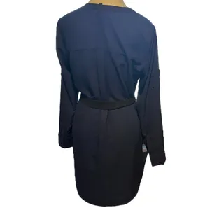 Express Sz S Roll Up Sleeve Dress Black‎ Trim Ribbon Belt Navy Business Casual thumbnail 3
