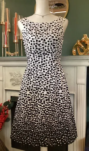 Calvin Klein Fit and Flare Dress SZ Small Black White Abstract Print‎ Excellent thumbnail 1