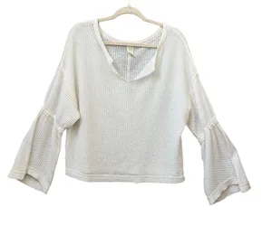 We The Free Waffle Knit Bell Sleeve Top Size Small Casual Boho Minimalist thumbnail 1