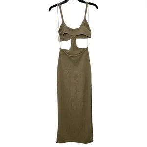 Beige Botany Knit Cut Out Maxi Dress Sand Taupe Size Small thumbnail 12
