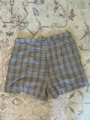 Plaid High-Rise Bermuda Shorts in Black and Tan thumbnail 4