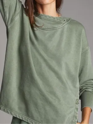 Daily Practice by Anthropologie Twist-Collar Hoodie in Sage Green W2487 Sz XS thumbnail 1