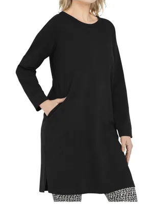 Ellos Black Long Sleeve Tunic Dress Pockets Side‎ Slits Plus Size L 18 20 thumbnail 1