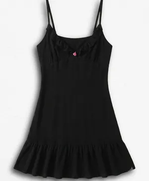Jenni by Jennifer Moore Black Ruffle Cami‎ Nightgown Pink Rosebud Accent Large thumbnail 1