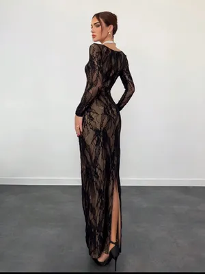 SHEIN Black Lace Maxi Dress with Long Sleeves thumbnail 2