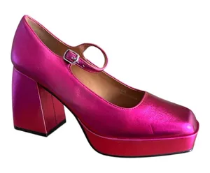Lisa Vicky Notice Mary‎ Jane Platform Pump Metallic Pink Finish Women's Size 6 M thumbnail 1