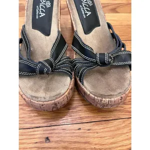 Sbicca of California Black Knotted Cork Wedge Sandals Size 8 thumbnail 3