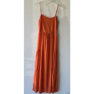 Lush Clothing Women's Maxi Dress Tie Back Size Small Orange Adjustable Straps Tiered Boho thumbnail 2