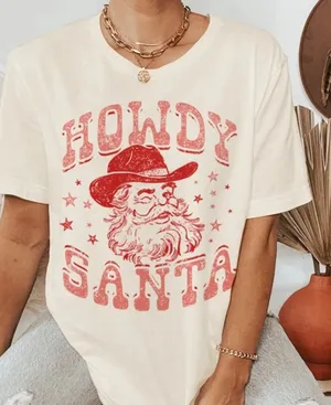 Golden Rose clothing Howdy Santa graphic T-shirt size medium thumbnail 1