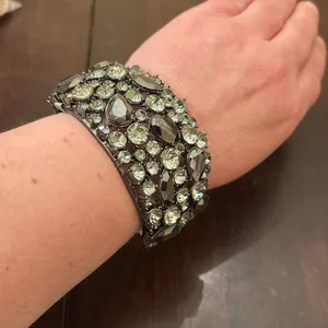 Glamorous Black and Silver Cuff Bracelet with Sparkling Stones thumbnail 4