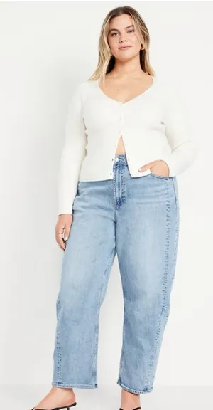 Everyday Normcore Old Navy Light Blue High Rise Barrel Leg Jeans Basic Capsule thumbnail 1