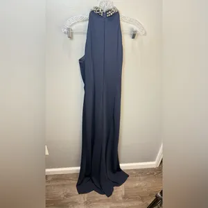 Carmen Marc Valvo Women’s Beaded Toga Navy Maxi Dress‎ Size 4 thumbnail 3