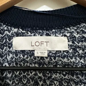 Loft | Women's Navy Blue White Marled Open Front Knit Cardigan Sweater, S thumbnail 4