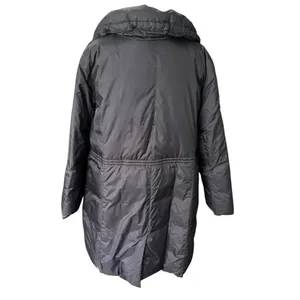 Eileen Fisher Long Down Puffer Coat Eggshell Gray Stand Collar Size L thumbnail 8