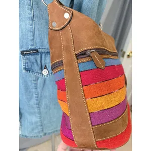 Cedano Guatemala Woven Stripe Leather Crossbody Bag‎ Boho Artisan Color thumbnail 6
