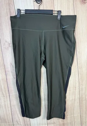 Nike Dark Olive Green Capri Leggings with Black Side Panels thumbnail 1