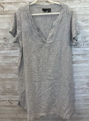 Tahari Womens 1X Shift Dress 100% Linen Short Sleeve V-Neck Blue Stripe Coastal thumbnail 1